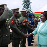 Vice President Naana Jane Opoku-Agyemang reviews changing of the guard as Navy hands over to Air Force at presidency